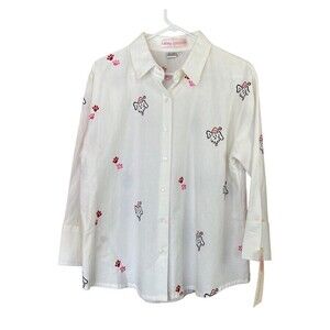 Casey Coleman Women's Blouse L Jolly Dogs Christmas Embroidered Whimsy Artsy